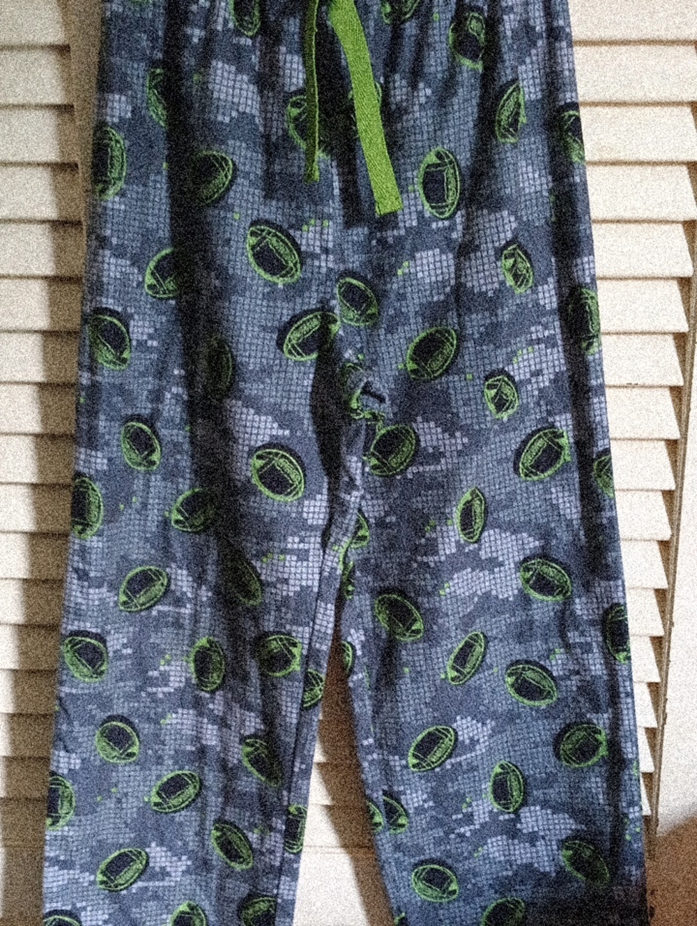 Kids Gray Football-Print Pajama Pants with Green Accents